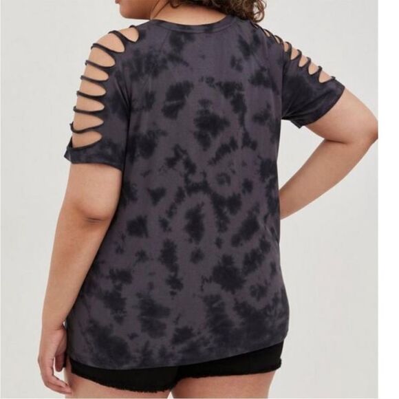 Torrid SoundGarden Gray Distressed Tie Dye Cutout Graphic Shirt Boho Alternative - Picture 3 of 15